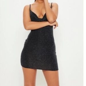 Pretty Little Thing Black Textured Glitter
Cowl Neck Bodycon Dress NWT Sz 10